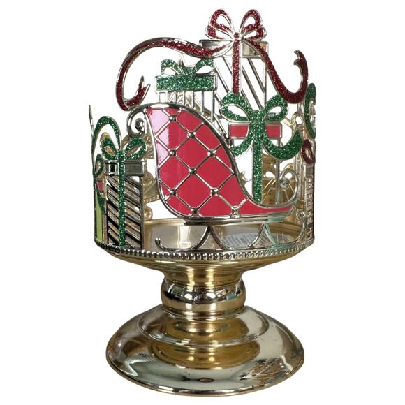 Bath & Body Works Gold Christmas Holiday Tree Presents 3 Wick Candle Holder - Picture 4 of 6